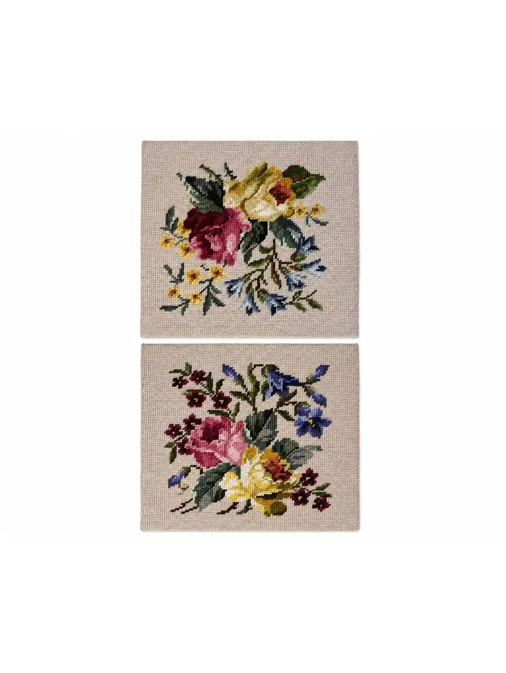 Vintage Floral Needlepoint Tapestry Pair Roses Flowers Handmade Wall Art